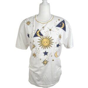 VTG  90s  Sun Moon Hippie Space Astrology Hand Painted Single Stitch Shirt  USA